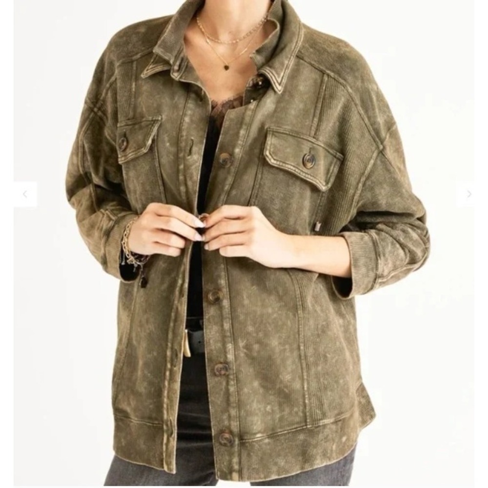 Pilcro Anthropologie Distressed Shirt Jacket Shacket Olive Green Size M‎ Grunge